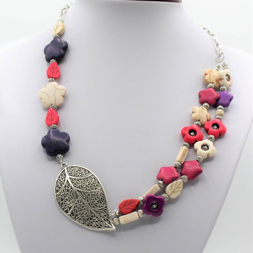 Turquoise and silver asymmetrical necklace